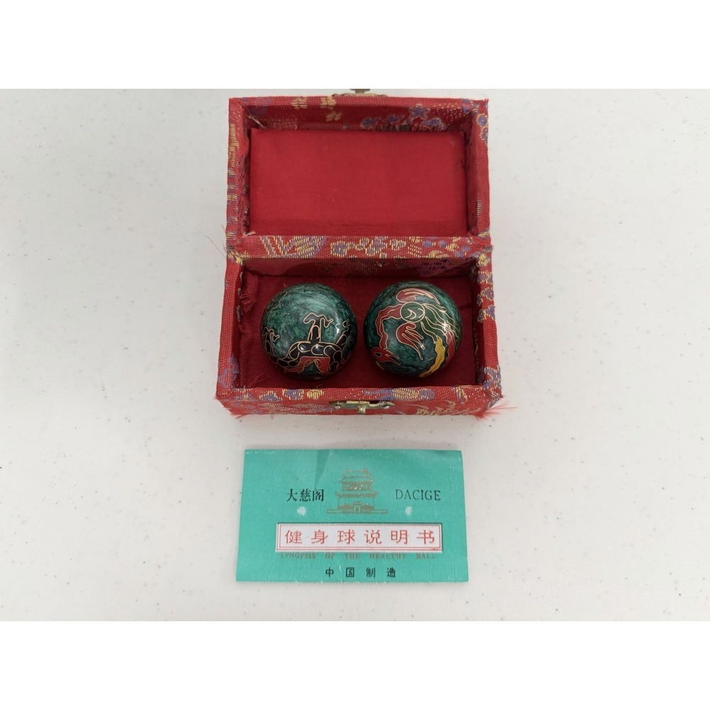 Traditional Chinese Baoding Balls Cloisonné Chime Dragon & Phoenix 1.5" Diameter - Picture 3 of 4
